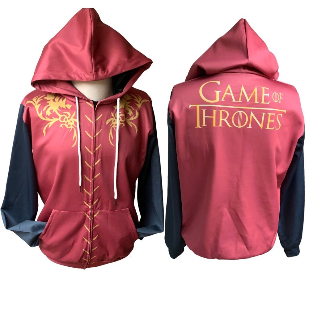 Game of Thrones Magenta Gray‎ Full Zip Drawstring Hoodie